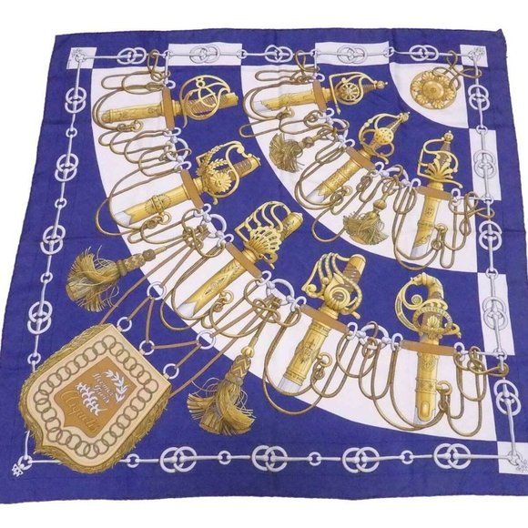 Auth HERMES Carre 90 Cliquetis Scarf Blue/Multicolor 100% Silk - Picture 1 of 12